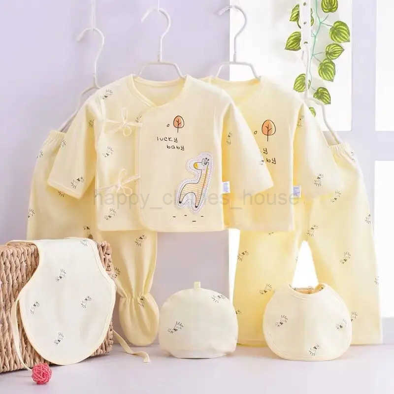7Piece Spring Newborn Baby Stuff Toddler Clothes Cute Cotton T-shirt+Pants+Hats Infant Boys Girls Clothing Set BC316XJ241205