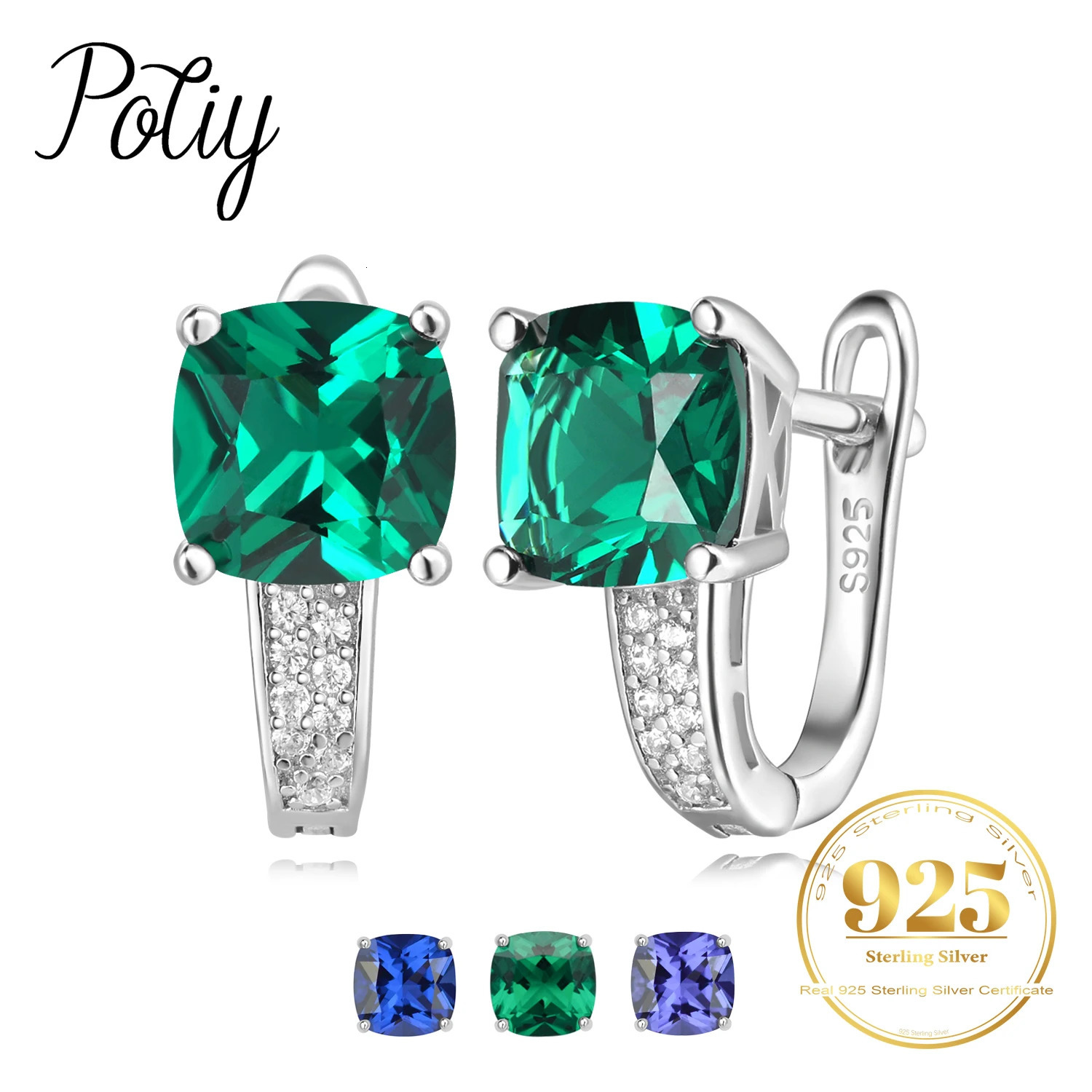 Potiy cushion creates sapphire nano jade Tanzanian ring earrings 925 sterling silver womens daily party jewelry set gift 241205