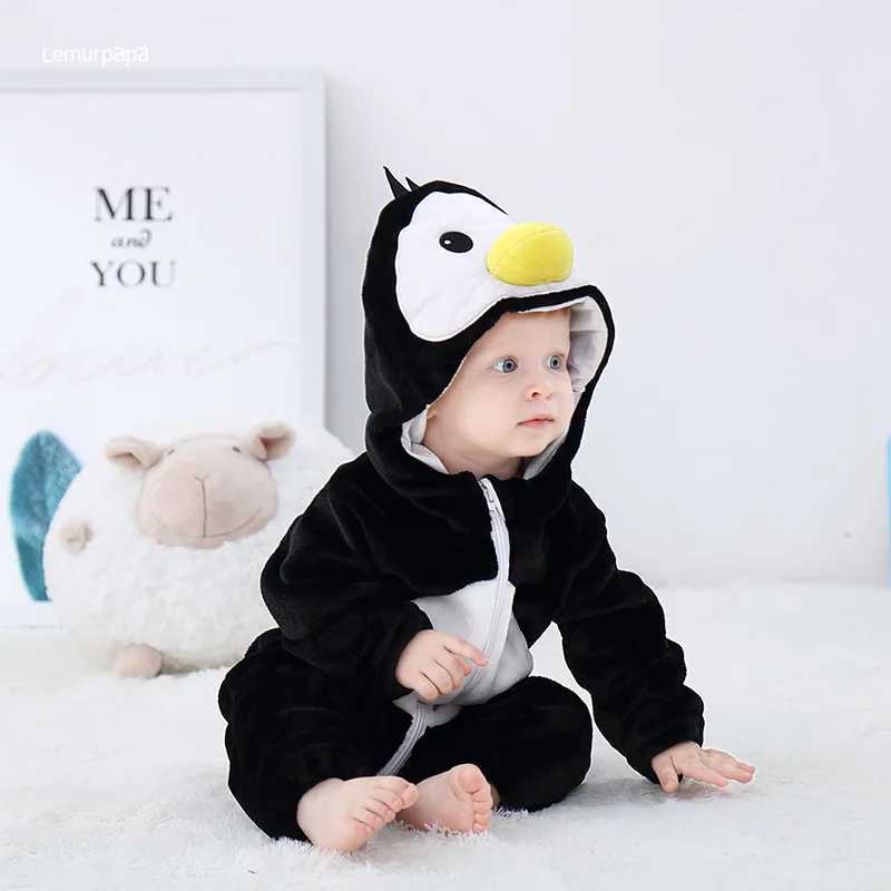 Pajamas Penguin Romper Baby Boy Girls Pajama Toddlers Winter Outfit Halloween Animal Suit Onesie Festival Party Bebe Clothes Kigurumis H241205