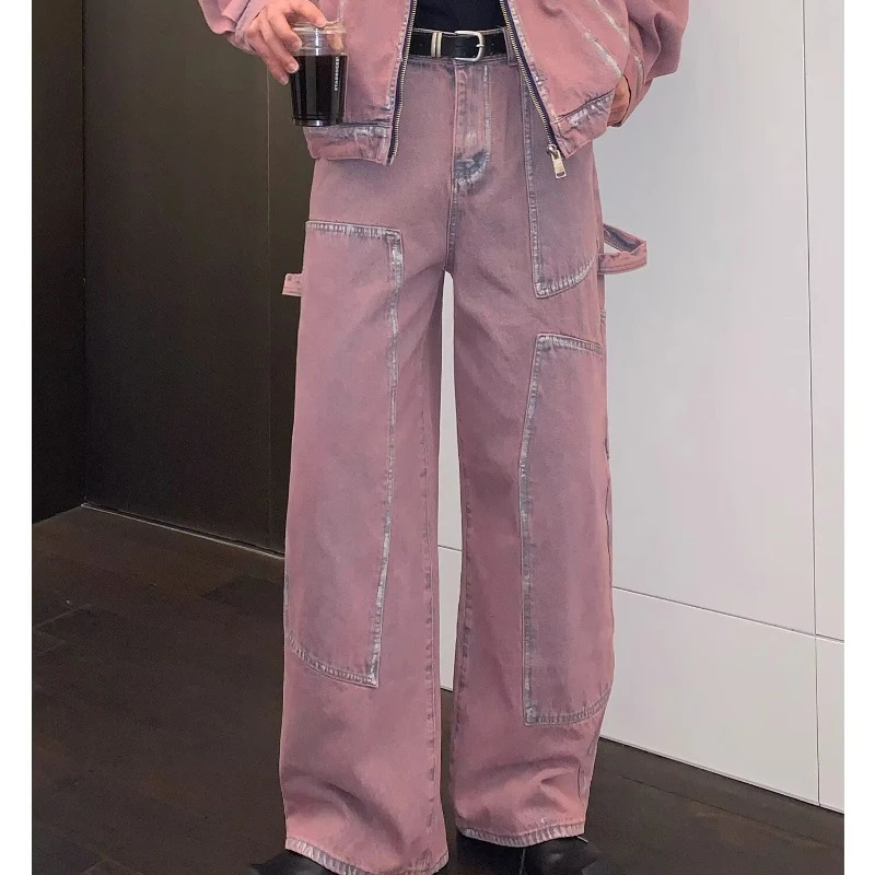 Hip Hop Street denim set mens painted patch work street two-piece set washing retro Harajuku denim set 241130