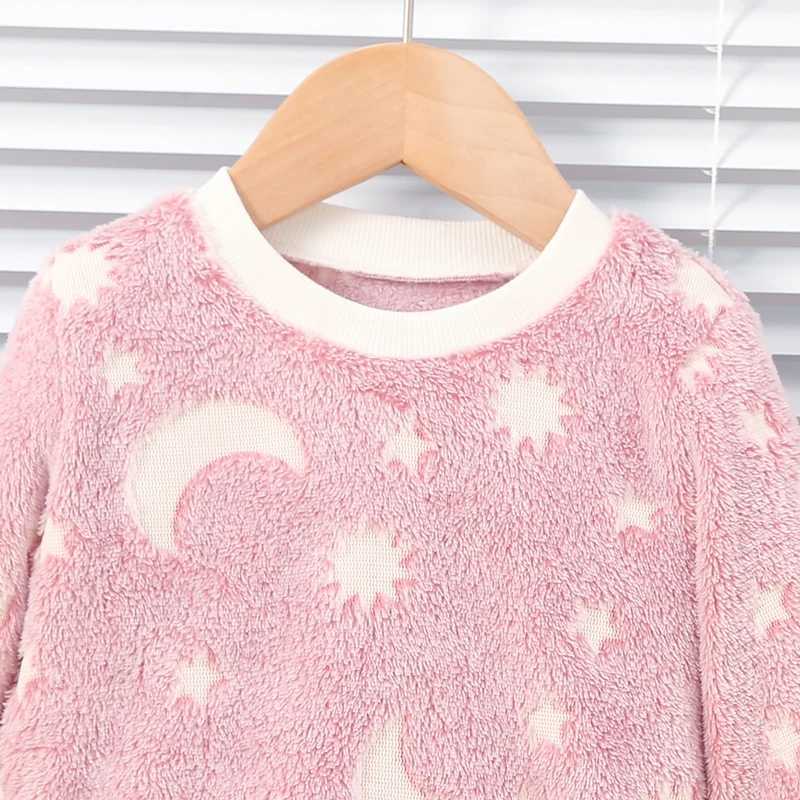 Pajamas Baby Girl Autumn/Winter Plush Night Fluorescent Home Fur Baby Warm Pajama Set Fashionable and Comfortable Child Accessories H241205