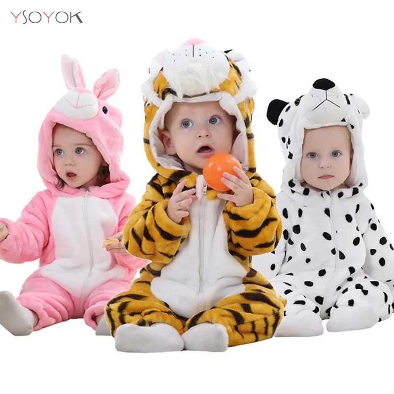Pajamas Baby Rompers Tiger Girls Clothes New Born Baby Cartoon Pajamas Winter Animal Flannel Outfits Toddler Costume Baby Boys Jumpsuits H241205