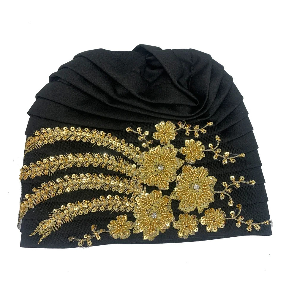 African womens wrapped headband Muslim headscarf womens headscarf embroidered beaded pleated headscarf 241216