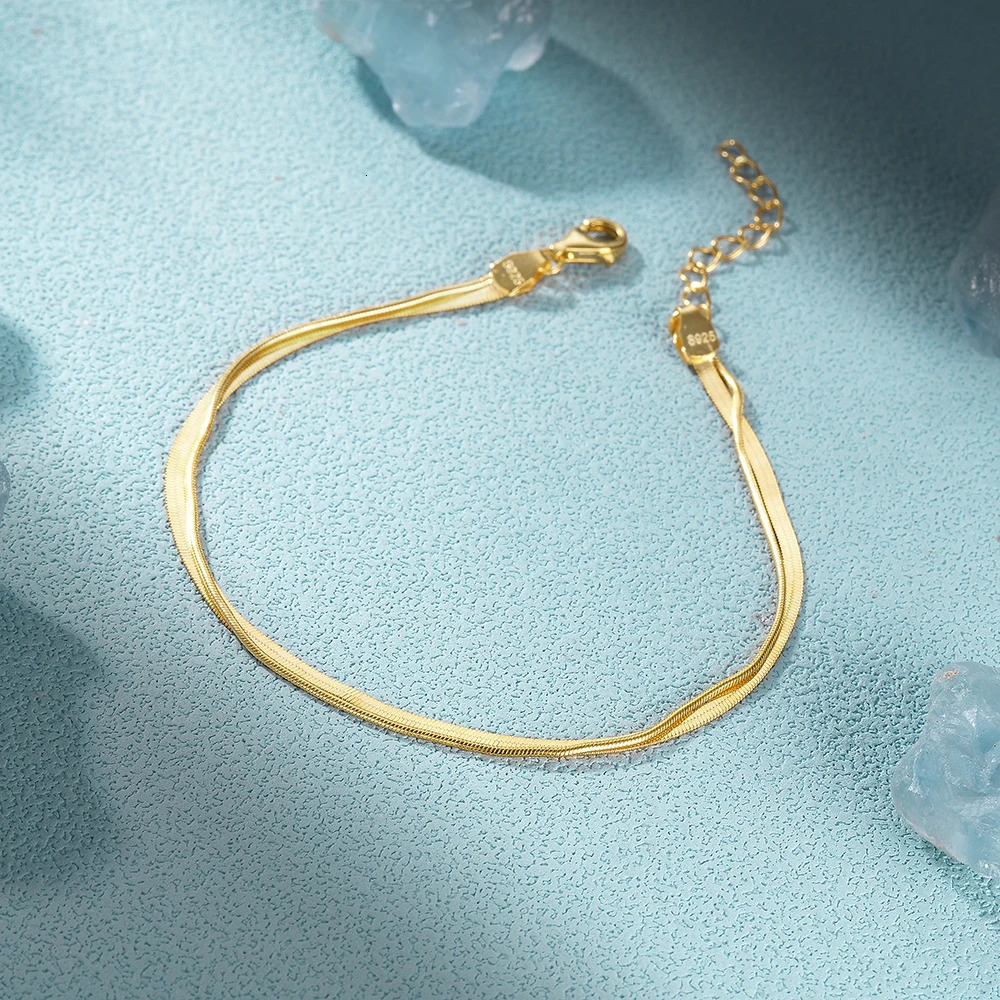 CANNER 1Pcs Minimalist DoubleLayered Snake Bone Chain Bracelet In Gold Color 925 Silver Simple For WomenS Daily Wear 241122