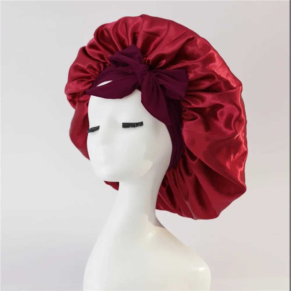 Women Satin Bonnet Solid Sleeping Hat Stretchy Tie Band Elastic Night Shower C Adjustable Hair Head Cover Bonnet for WomenXJ241205