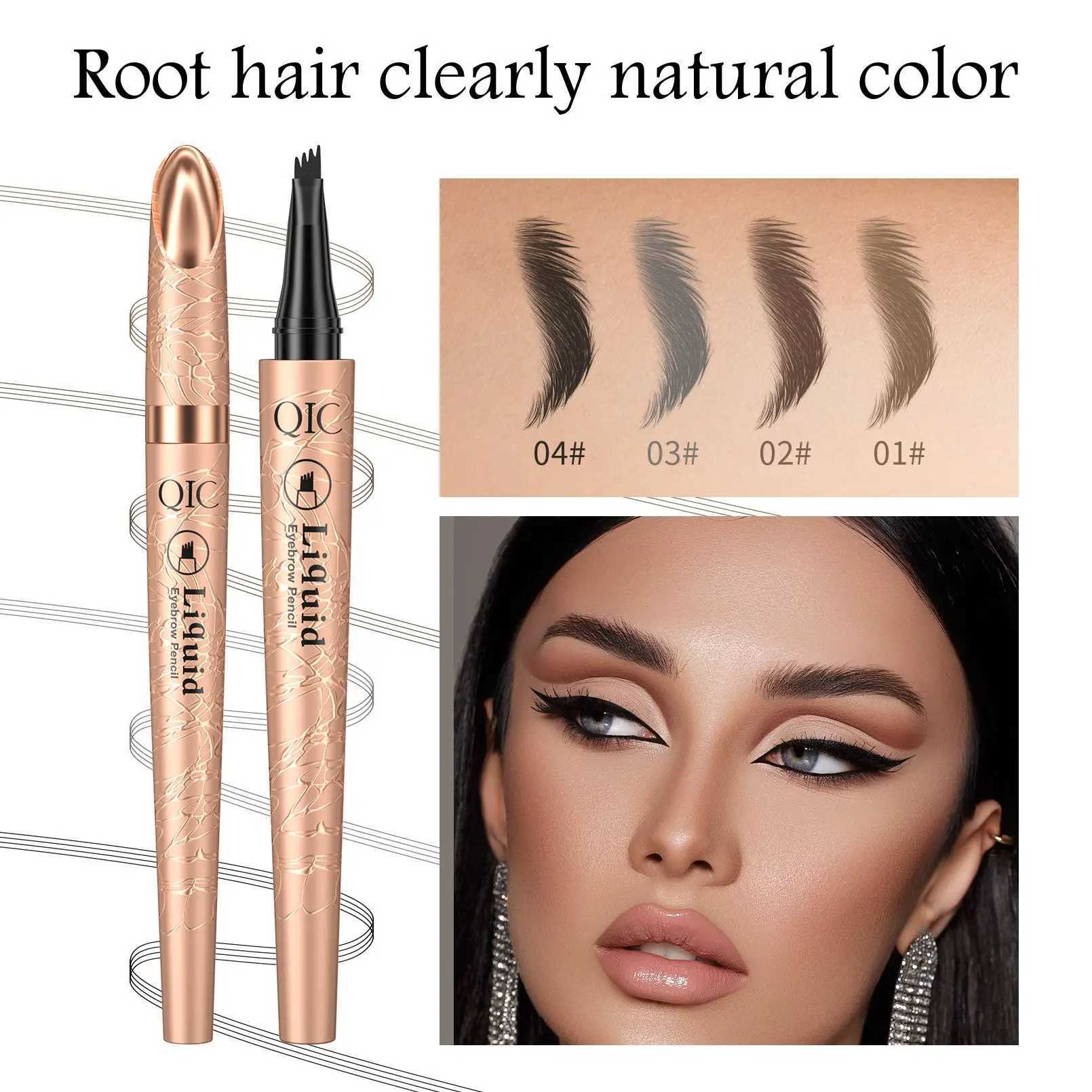 QIC Four Jaw Ultra Fine Liquid Eyebrow Pencil Tattoo Pencil Waterproof and Sweatproof Dark Brown Liquid Eyebrow Pen Makeup and Cosmetics W241205