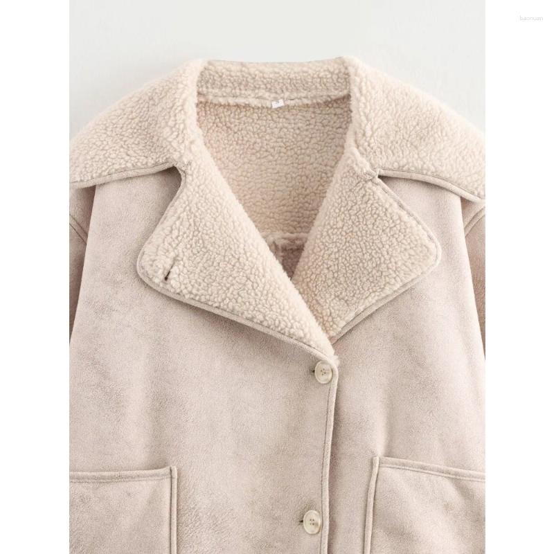 Women's Jackets ZR Women Comfy Coats With Faux Shearling Interior & Button Fastening Lapel Collar Long Sleeves Double-faced Jacket