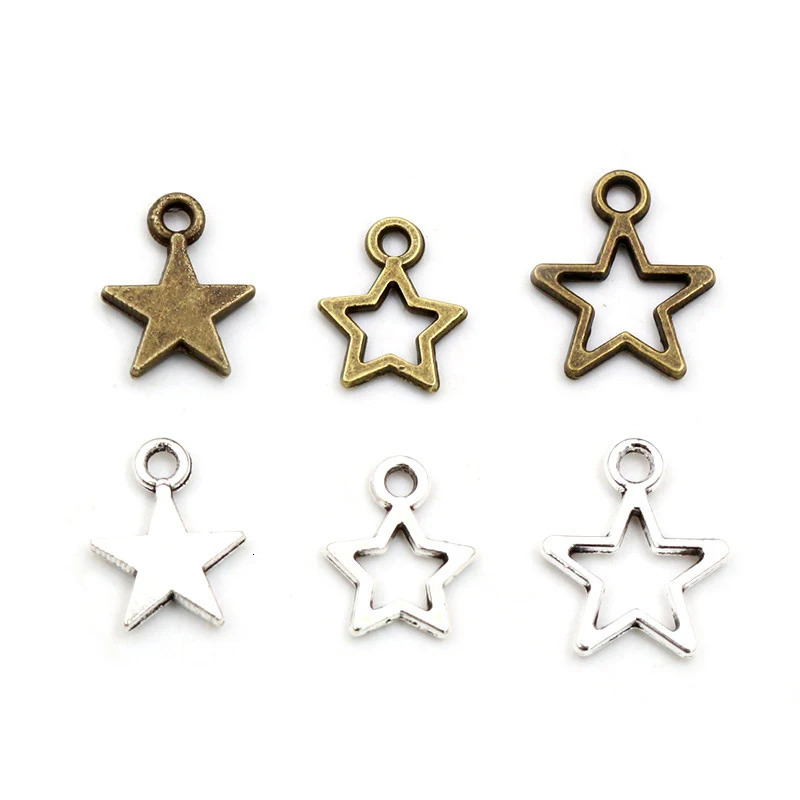 100pcs Small Star Charms Pendant Bronze Antique Silver Color Zinc Alloy DIY Jewelry Making Accessories for Bracelet Necklace 241122