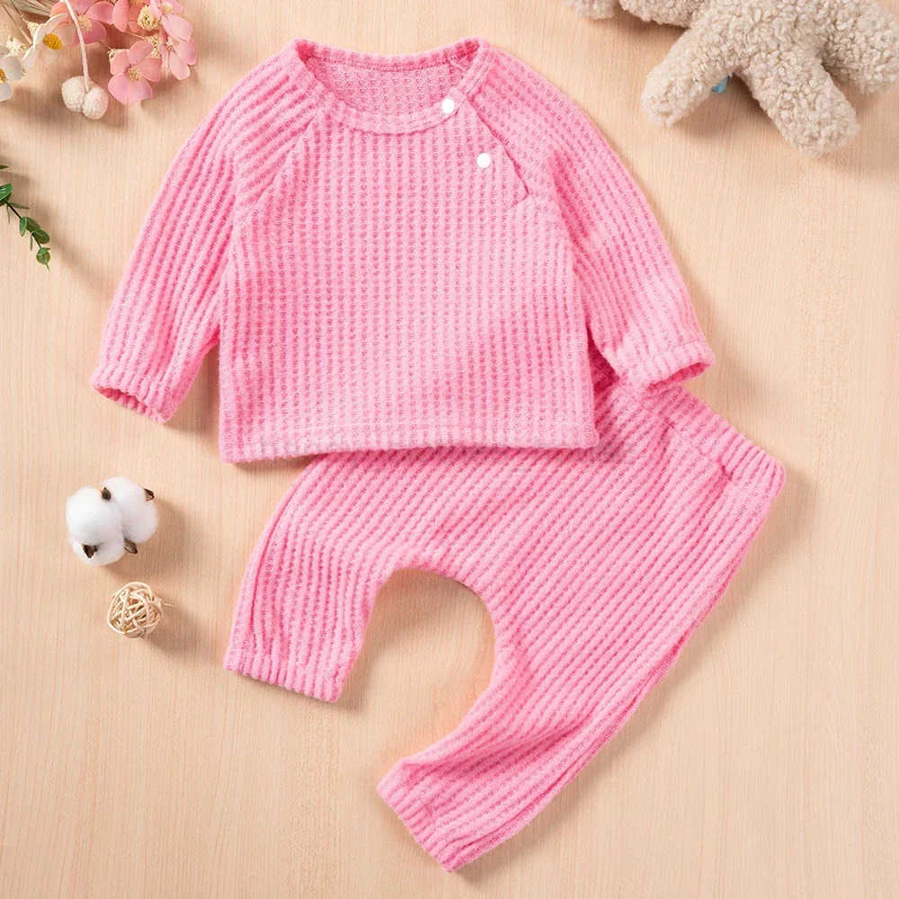 Autumn and Winter Toddler Solid Color Long Sleeved Sportswear and Pants Clothing Set for Casual Childrens Daily WearXJ241205