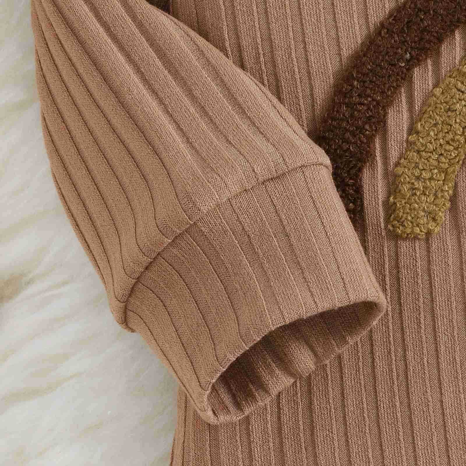 2PCS Autumn Boys And Babies Aged 0-2 Two-Color Towel Embroidery Rainbow Long-Sleeved Suit + Solid Color Pants SetXJ241205