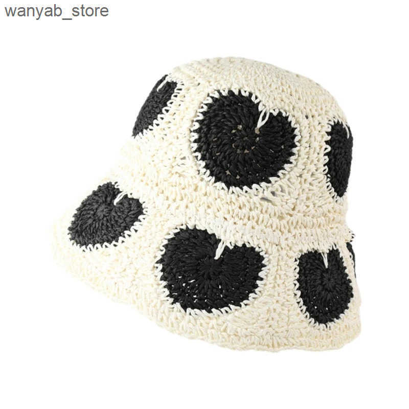 Cloches Western style straw hat hand woven retro heart-shaped colorful L240910 L0910
