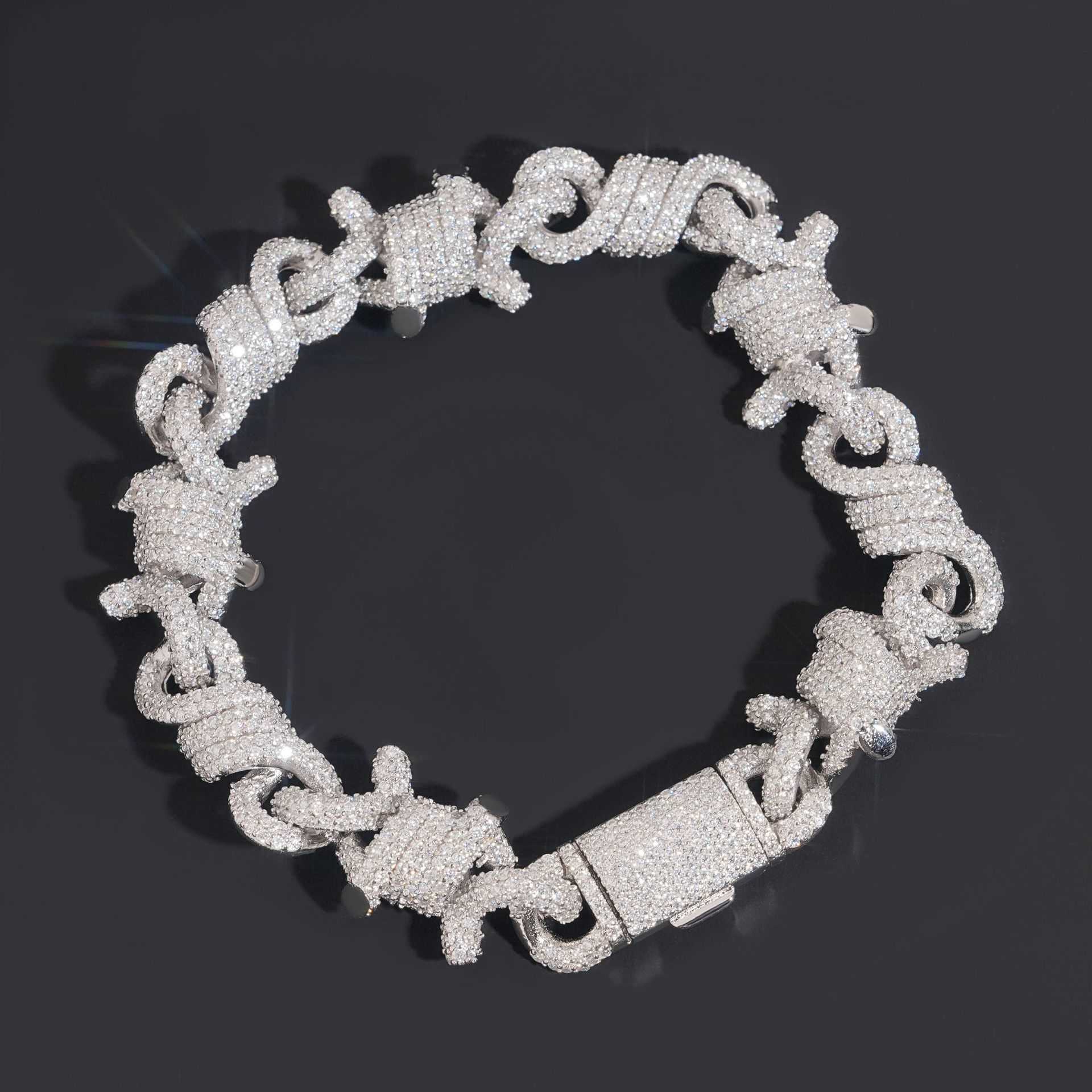 Diamond Hair Trade Straight S925 Silver Moissanite Fried Dough Twists 8-shaped Cuban Bracelet 15mm Male Personality