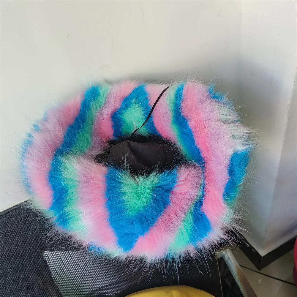 Big Fluffy Artificial Fur Bucket Hat Womens Plush Fishermans Hat Warm Winter Fishermans Hat Colorful Gorgeous 241205