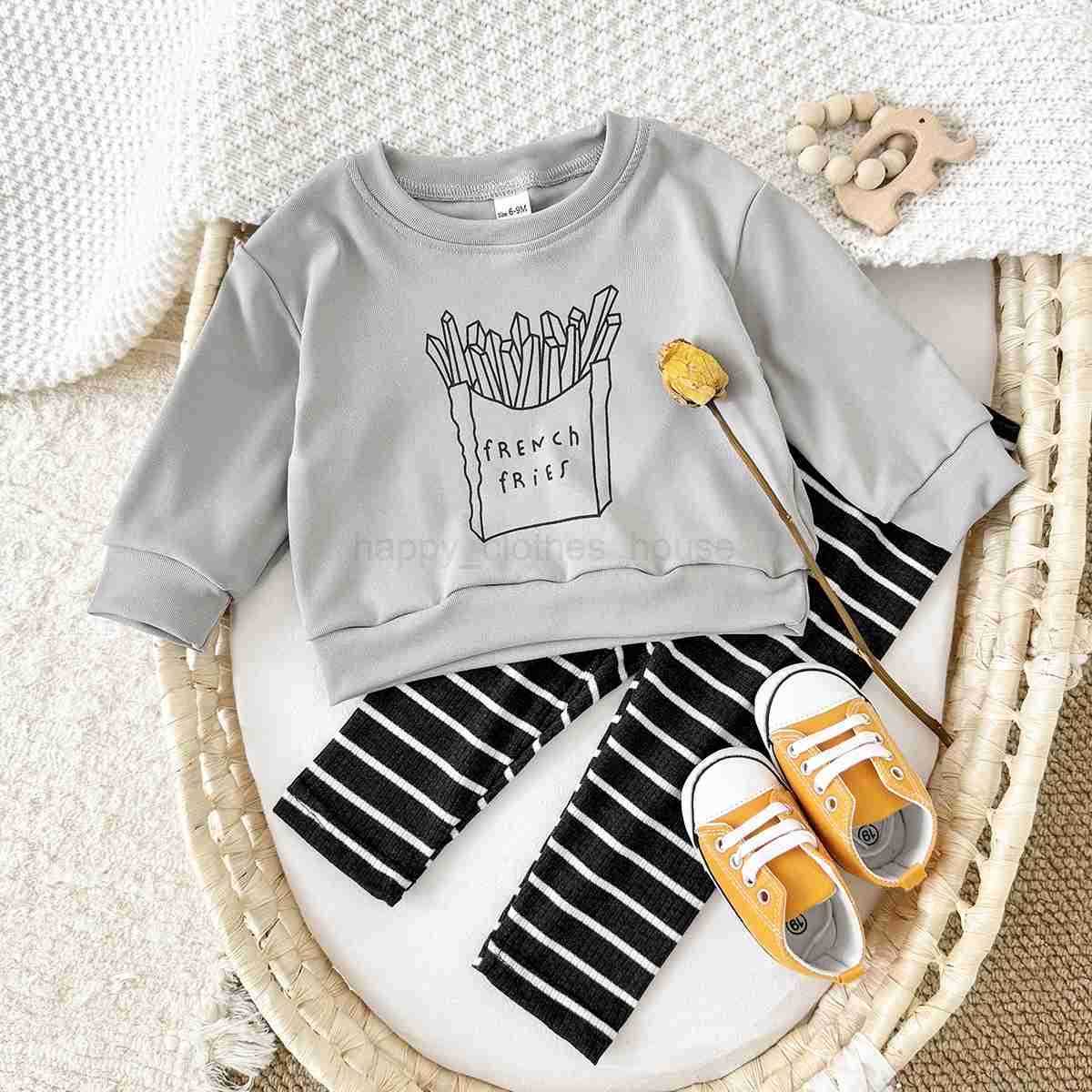 INS Newborn Baby Boy Sets Spring Autumn French Fries Print Top+Bottom Infant Toddler Suit Long Sleeves Girl 2PCS Casual WearXJ241205