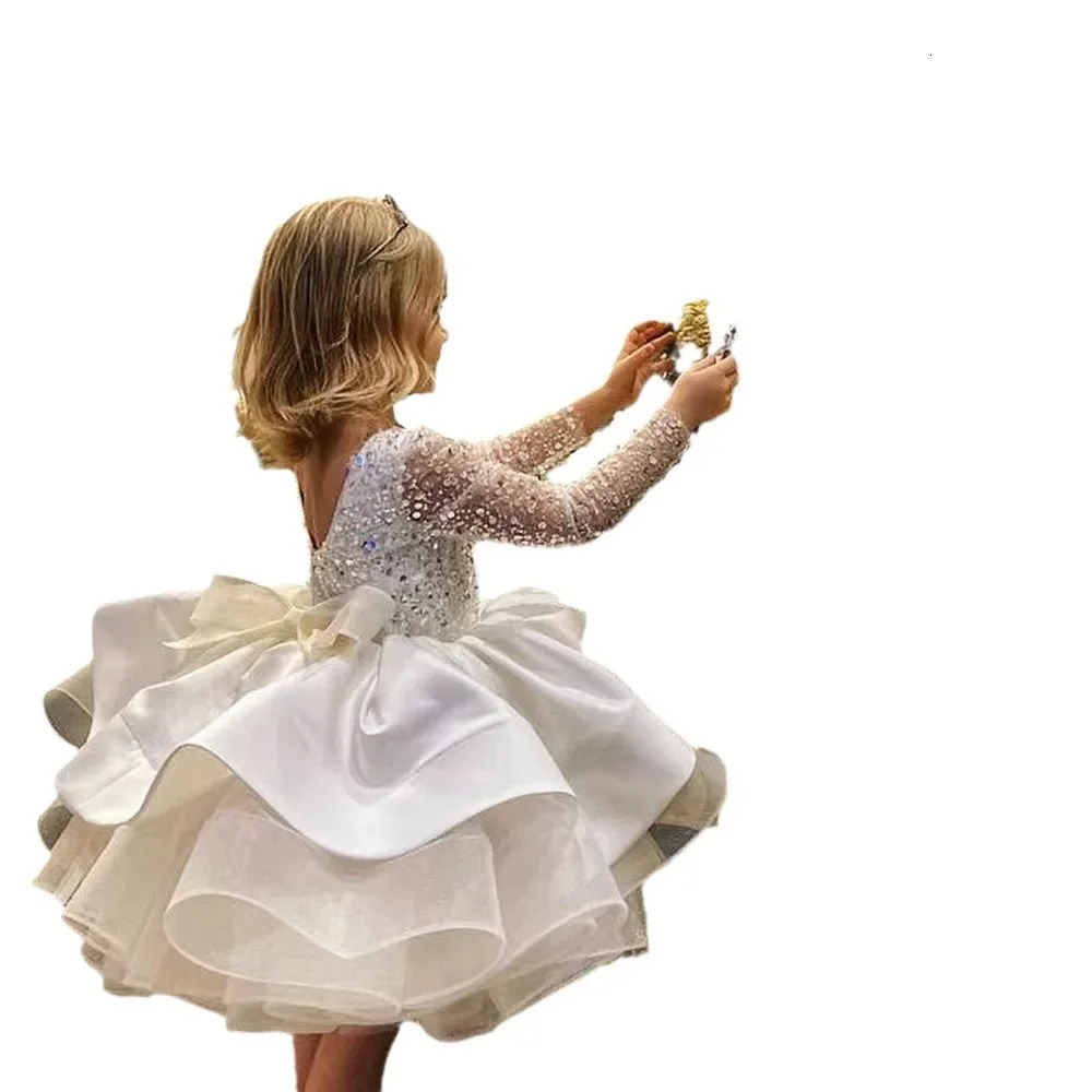 Childrens Mini Dress For Girls European American Cross-border Trade Brilliant Sequins Sleeves Wedding Performances Birthdays R250424