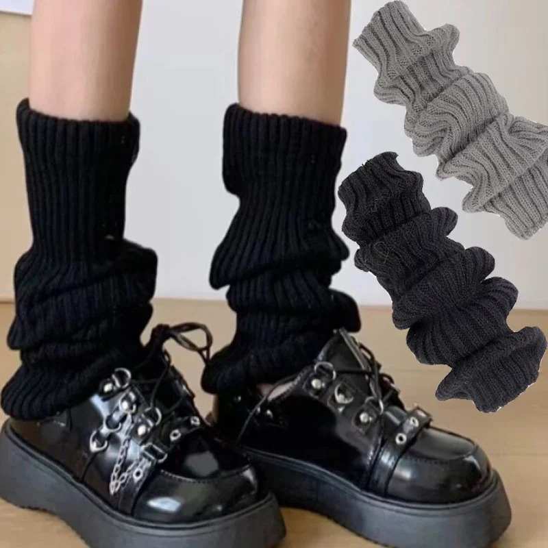 2 Pairs Lolita Leg Warmers 405070cm Women Socks Knitted Warm Foot Cover White Black Warmer Autumn Winter Boot Cuffs Stockings 241204