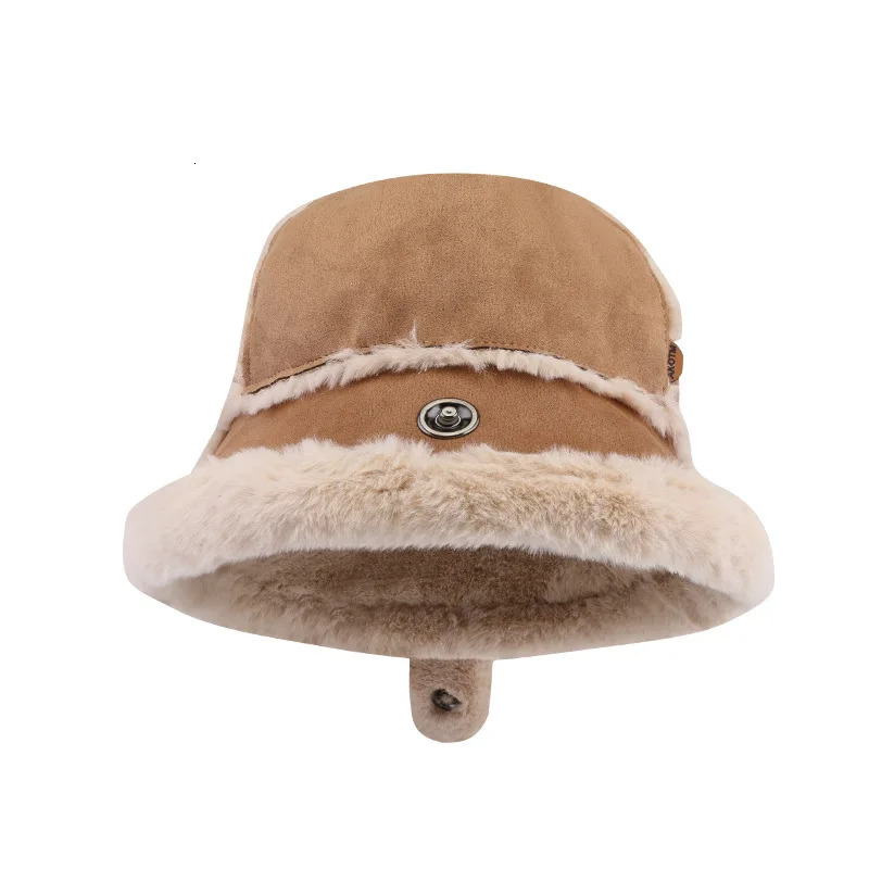 Wool lined thickened celebrity bucket hat for womens winter warmth fully matched with Korean style plush hat fashionable suede bean 241205