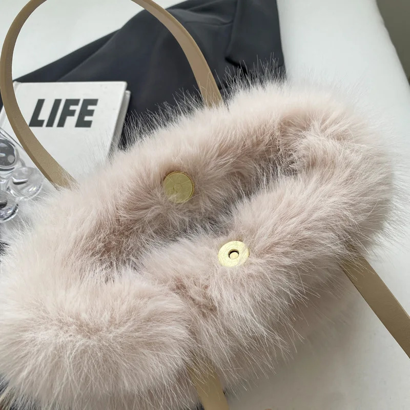 Artificial fur handbag patch work leather womens bucket plush womens handbag shoulder bag Bright Bolsa Feminina 241205