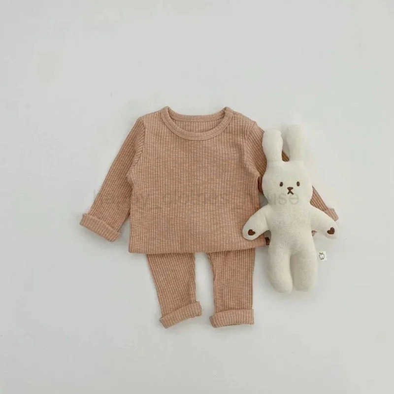 Spring Autumn New Baby Long Sleeve Pajamas Set Infant Solid Homewear 2pcs Suit Boys Girls Tops + Pants Toddler Casual OutfitsXJ241205