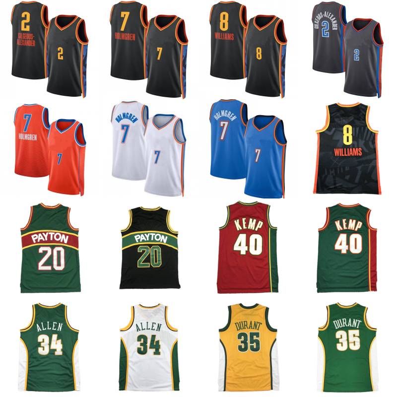 SGA Shai Gilgeous-Alexander Chet Holmgren Jaylin Williams City Basketball Jersey Mens 35 Kevin Durant Ray Allen Gary Payton Rain Man Shawn Kemp Retro shirt