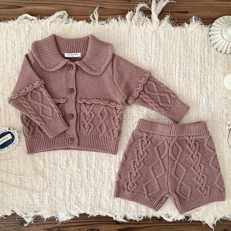 2024 New Autumn Infant Baby Girls Clothing Set Long Sleeved Solid Color Knitted Cardigan+Shorts Toddler Baby Girl Clothes SuitXJ241205