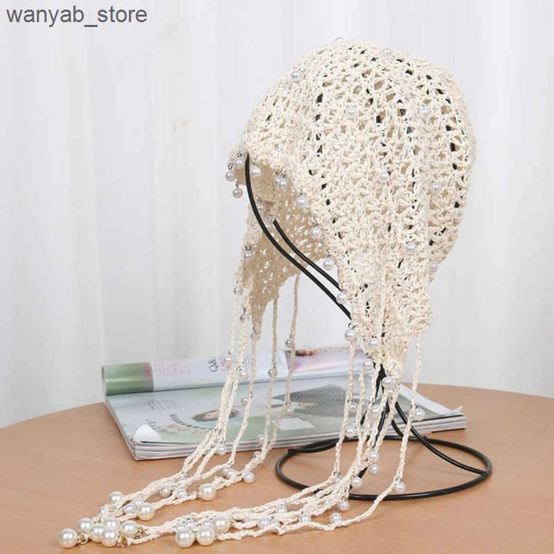 Cloches Handmade Beanie hat pearl decoration clock music festival simple with pearls L240910 L0910