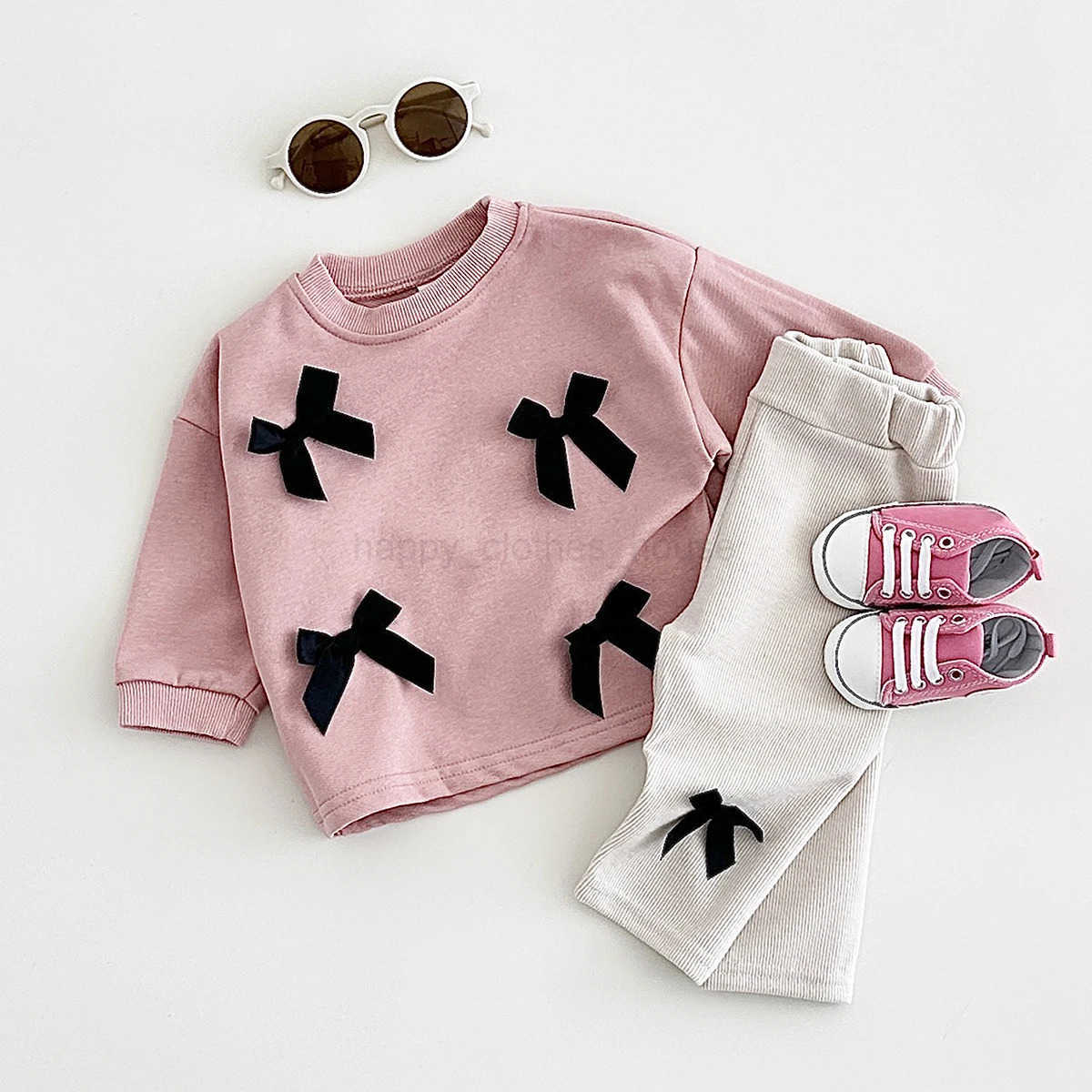Ins Toddler Baby Suit Infant Outfit Baby Girls Spring Autumn Long Sleeved Bow Top Pullover+Pants Newborn Baby Clothes Sets 0-3YXJ241205