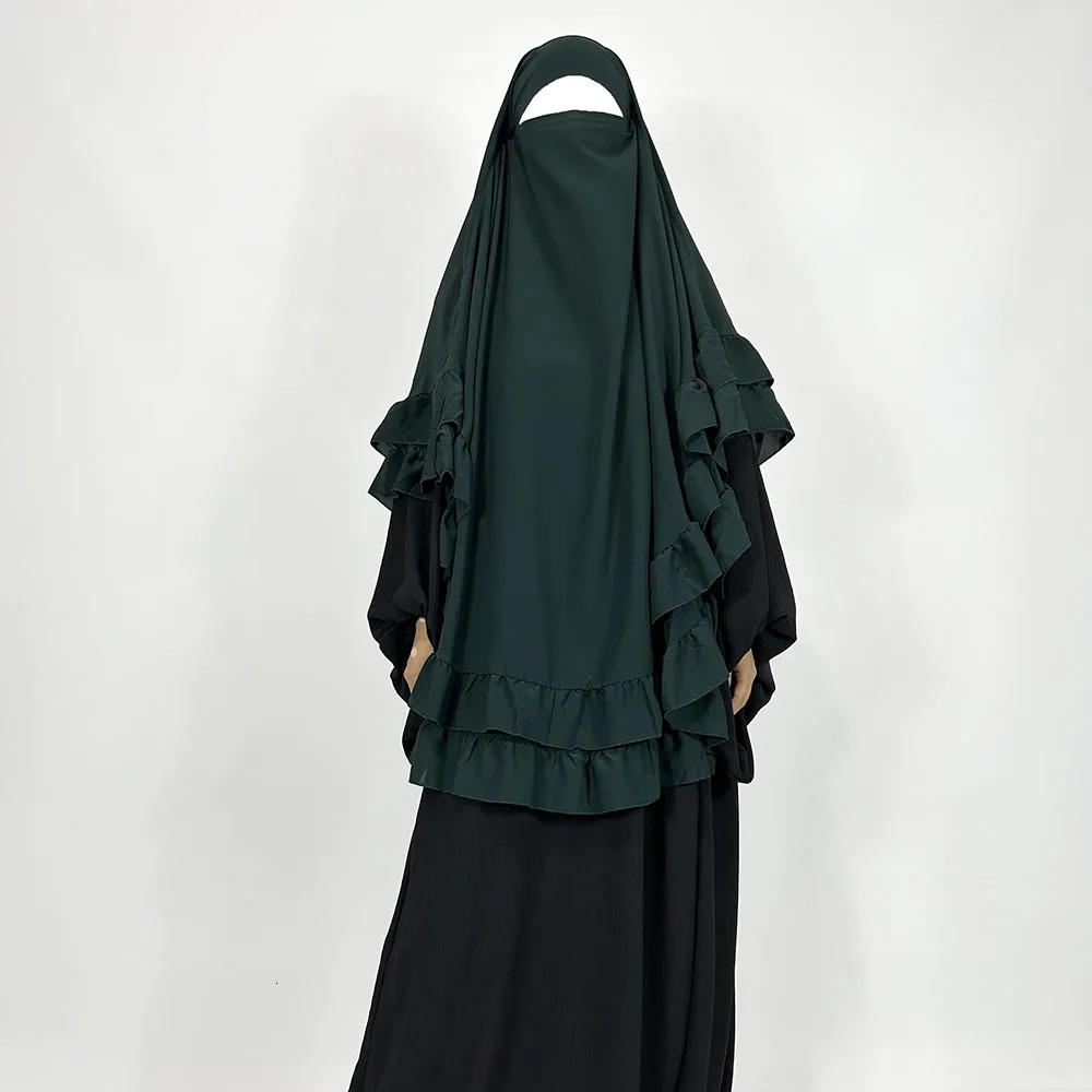 double-layer pleated chiffon Khimar with Niqab string high quality lightweight breathable wholesale Muslim prayer veil headscarf 241216