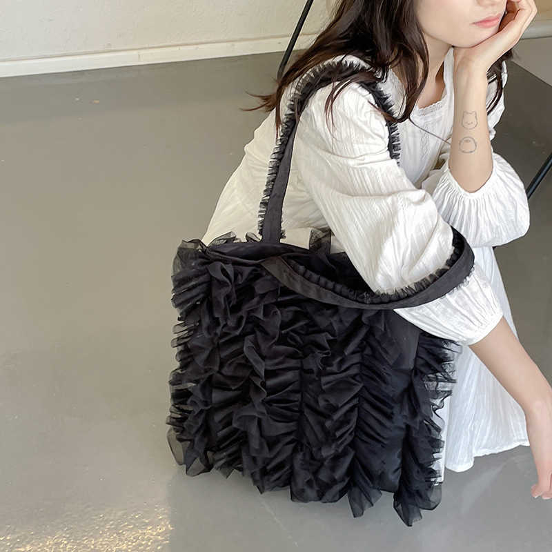 Internet Celebrity Same Style Bag, Women's New Style, Pleated Skirt Edge Shoulder Bag, Sweet Wind Soft Yarn Splicing, Thousand Pleated Tassel Arm