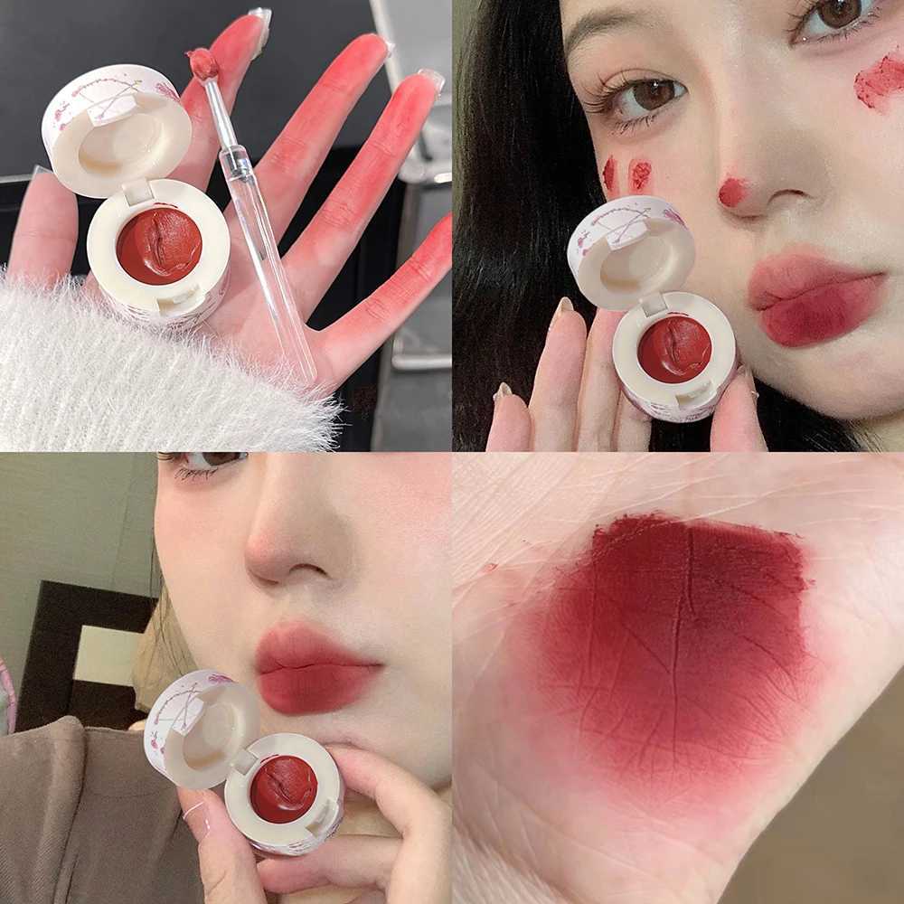 Mousse Canned Lip Glaze Mud Waterproof Liquid Lipstick Nude Pink Lips Cheek Tint Mud Makeup Lip Gloss With Lip Brush CosmeticsXJ241205