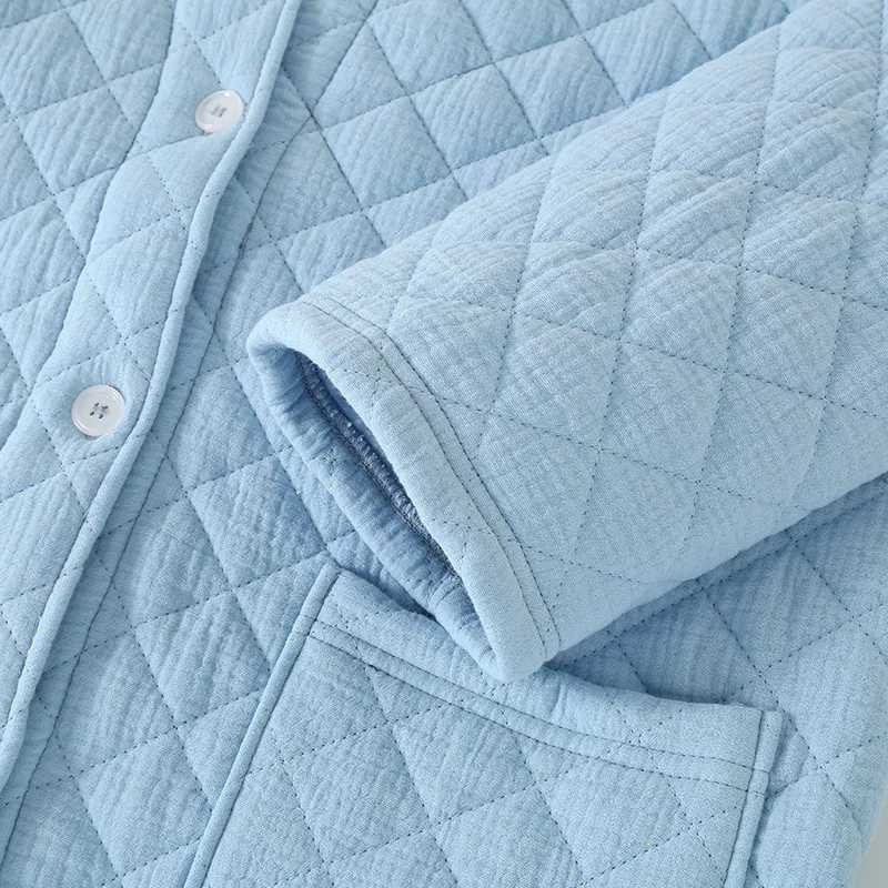 2024 autumn winter womens warm cotton with padded robe womens bathroom long Sve dress simple dress W241204