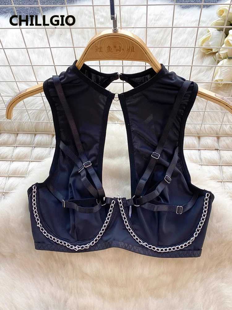 LLGIO Women Chain Sexy Bra Briefs Suits Fashion Three Pieces Bra Underpants Outfit Bodycon Sexy Solid Push Up Lingerie SetsXJ241205