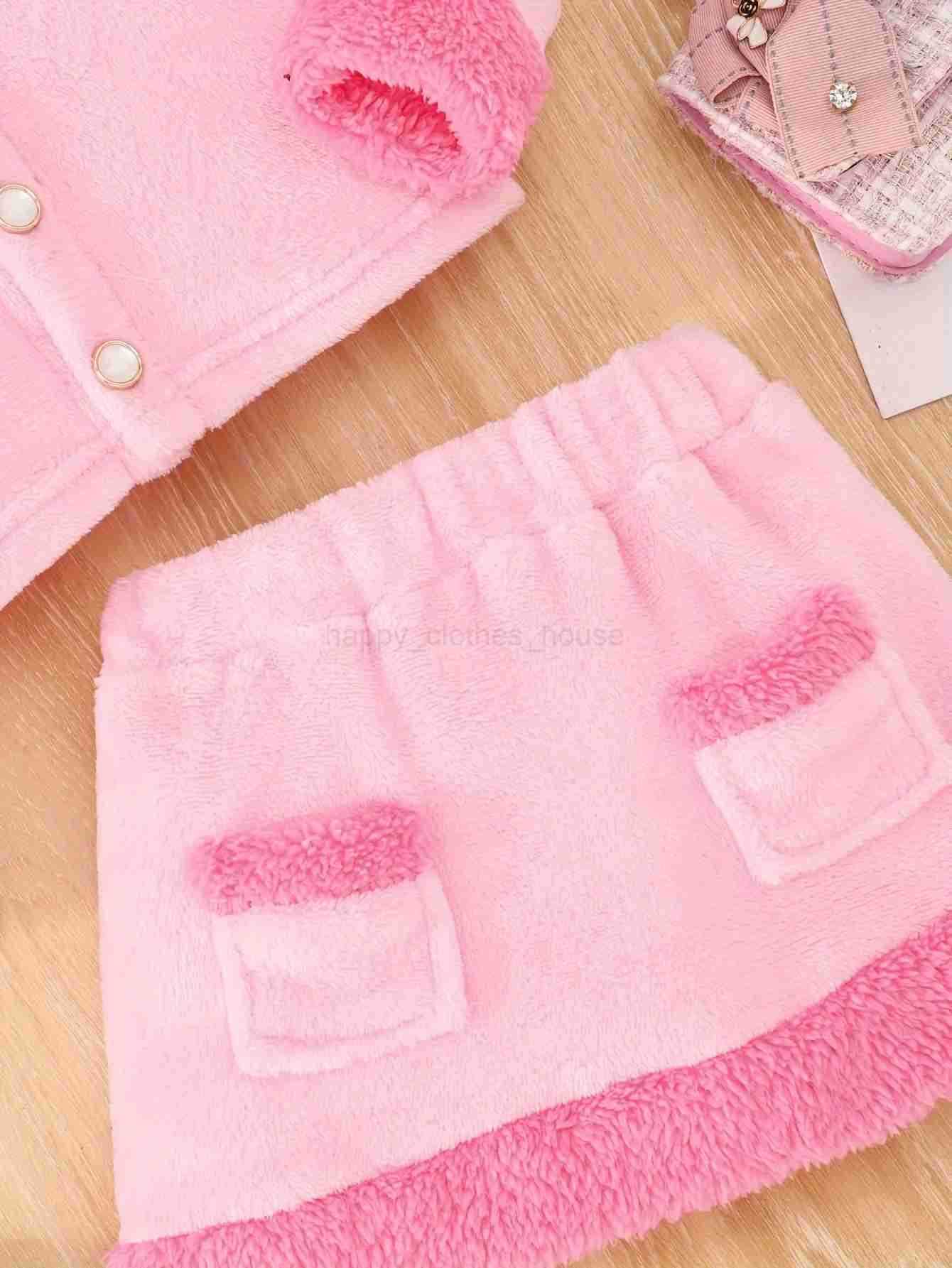 2-Piece Set Autumn And Winter New Cute Baby Girl Fur Suit Spliced Collar Fur Collar Jacket + Plush Skirt Sweet And ComfortableXJ241205