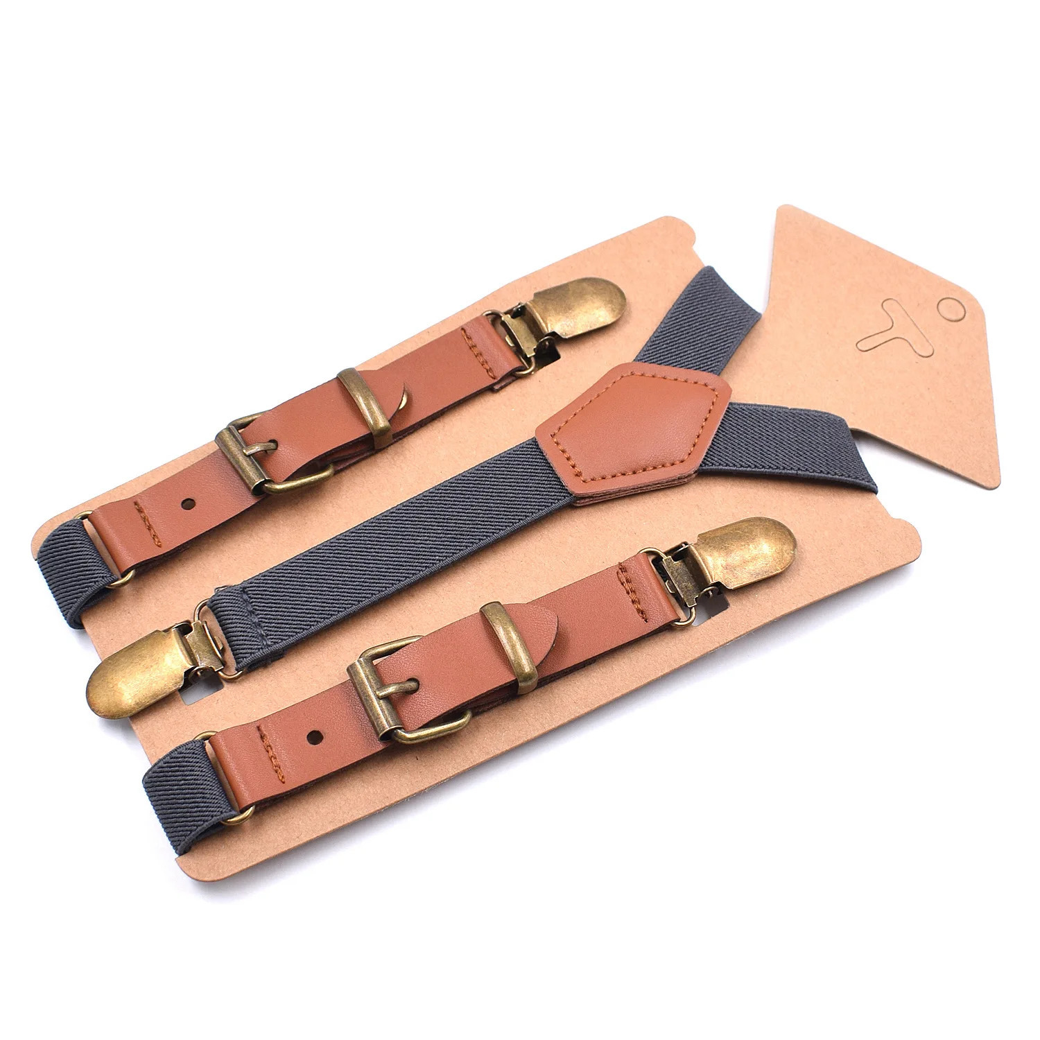 Vintage Brown Leather Alloy 3 Bronze Clips Male Kid Casual Suspenders WesternStyle Trousers Boys Braces Strap 241122