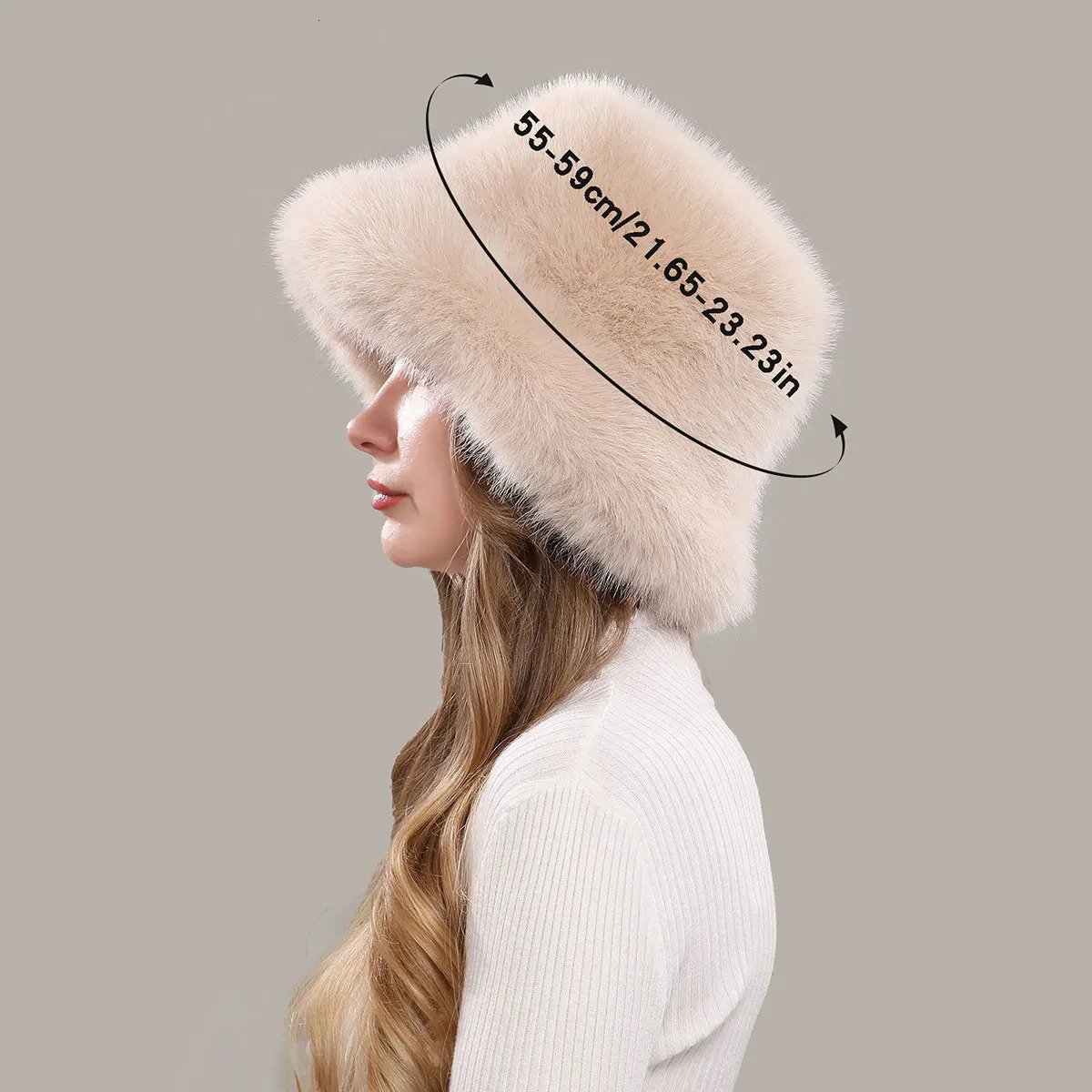 womens fluffy faux fur bucket hat fox fur warm womens winter hat thickened cold snow Panama hat 241205