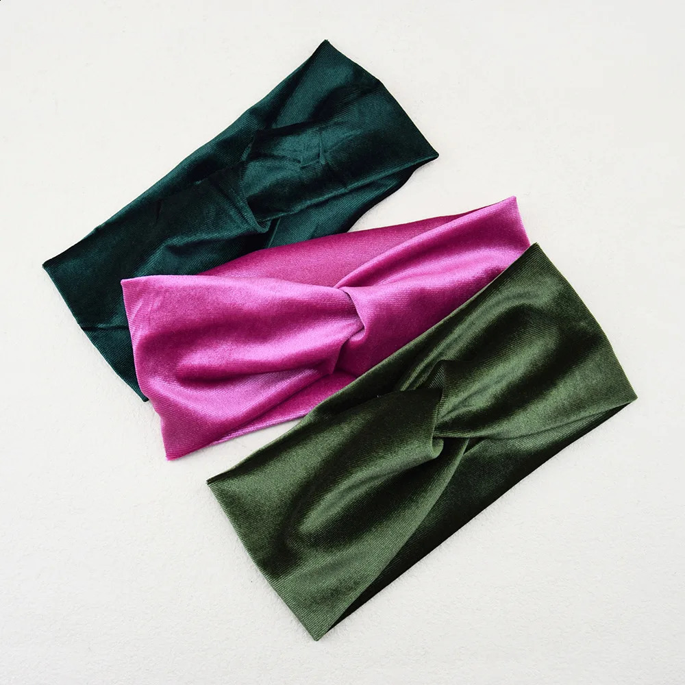 European and American style Golden Velvet Cross Headband For Women Wide Hairbands Yoga Wash Face Headwrap Lady Hair Accessories 241122