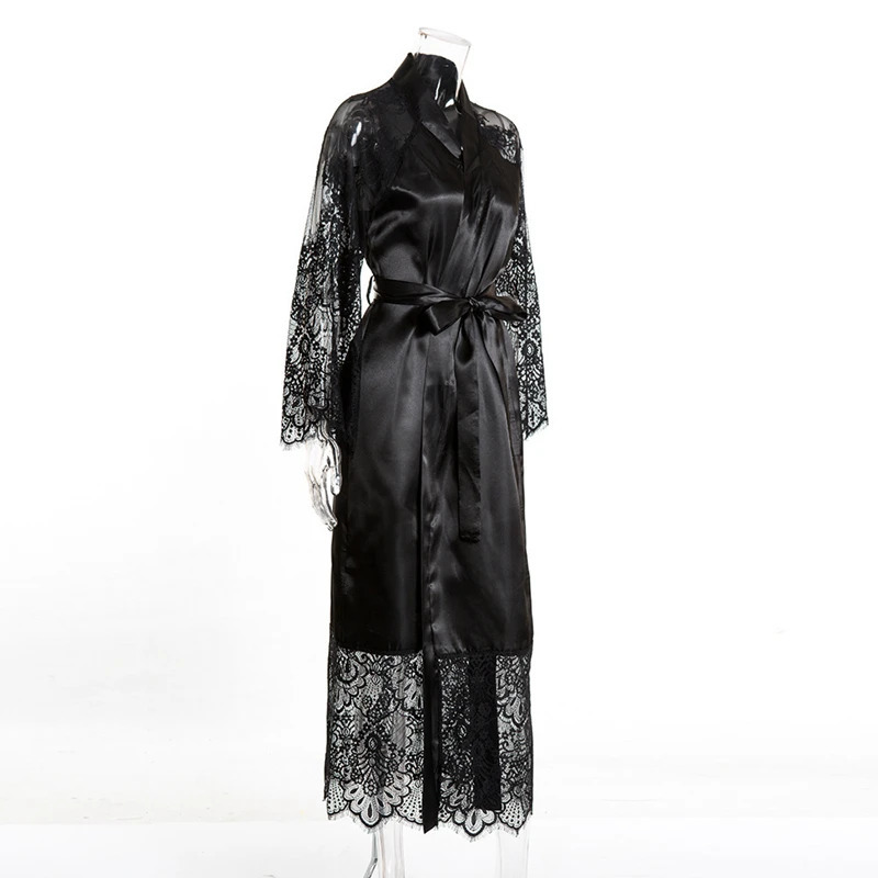 Sexy Wedding Dressing Gown Women Long Satin Bride Robes Lace Silk Kimono Bathrobe Bridesmaid Nightwear See Through Sleepwear 241204