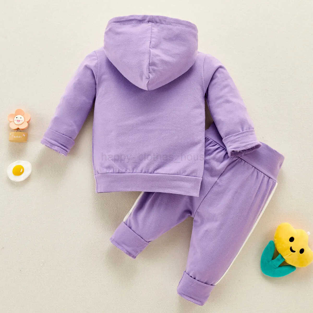 0-2 Year Old Newborn Baby Girls Spring and Autumn Hooded Letter Printed Long Sleeve Pants Fashion SetXJ241205