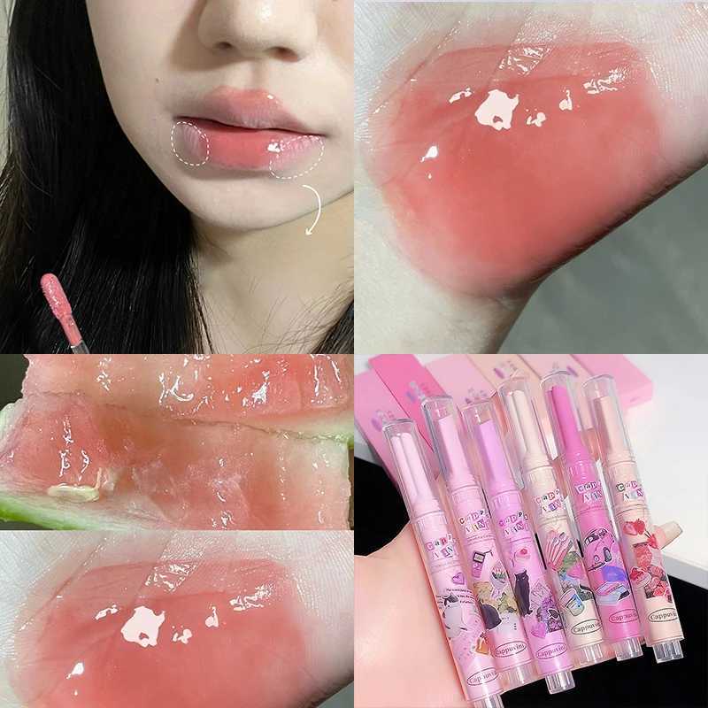 Love Shape Jelly Mirror Lipstick Makeup Flower Jelly Water Lip Gloss Clear Light Hydrating Lip Tint Non-stick Cup Korea CosmeticXJ241205