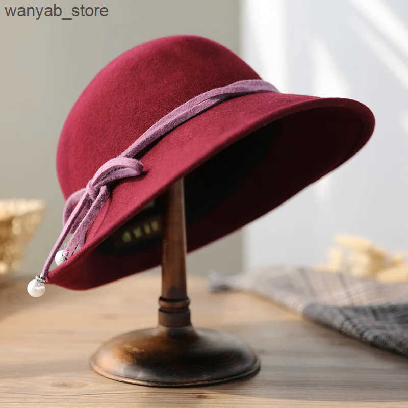 Cloches 1920s womens bucket shaped chloroprene hat Gatsby winter wool foldable bowling hat retro chloroprene rubber dome hat L240910