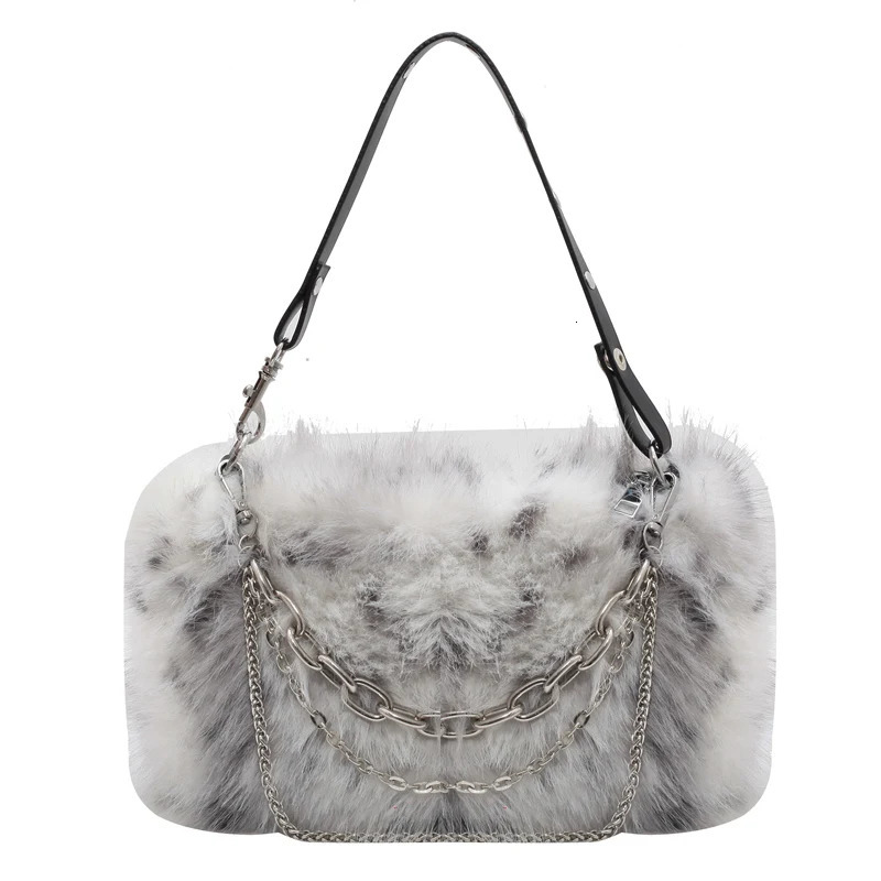 Fur womens small handbag fashion autumn winter bag womens plush handbag cute chain shopping bag plush shoulder bag 241205