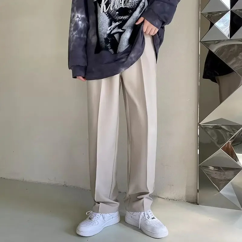 2024 Men White Straight Pants Fashion Korean Loose Suit Trousers Casual Draped Baggy Wide Pant Male Streetwear 241203