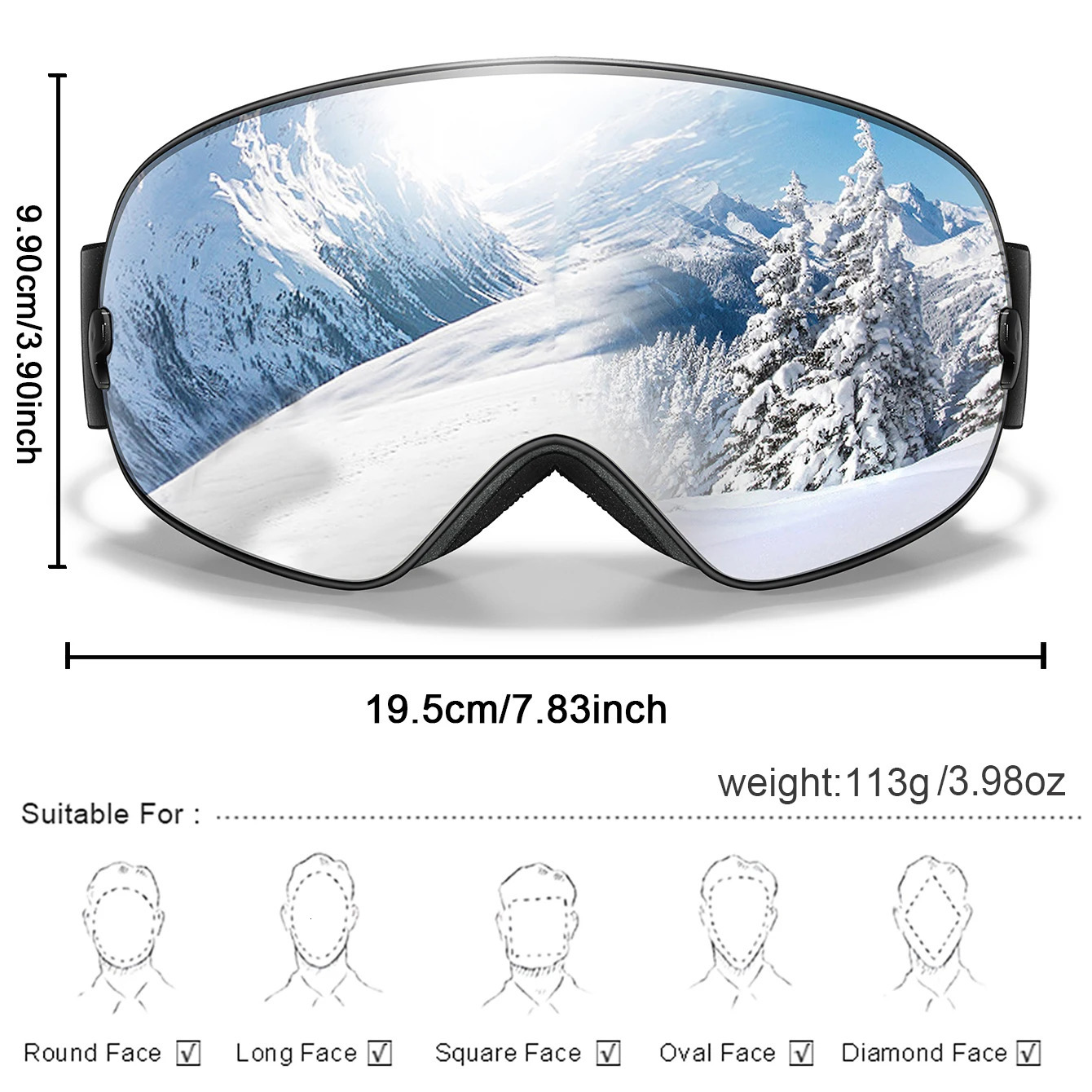 Men Women Outdoor Sports Ski goggles Anti-fog Snowboarding Snowmobile Glasses UV400 Charngeable Lens Teen Charistmas Cycling 241204