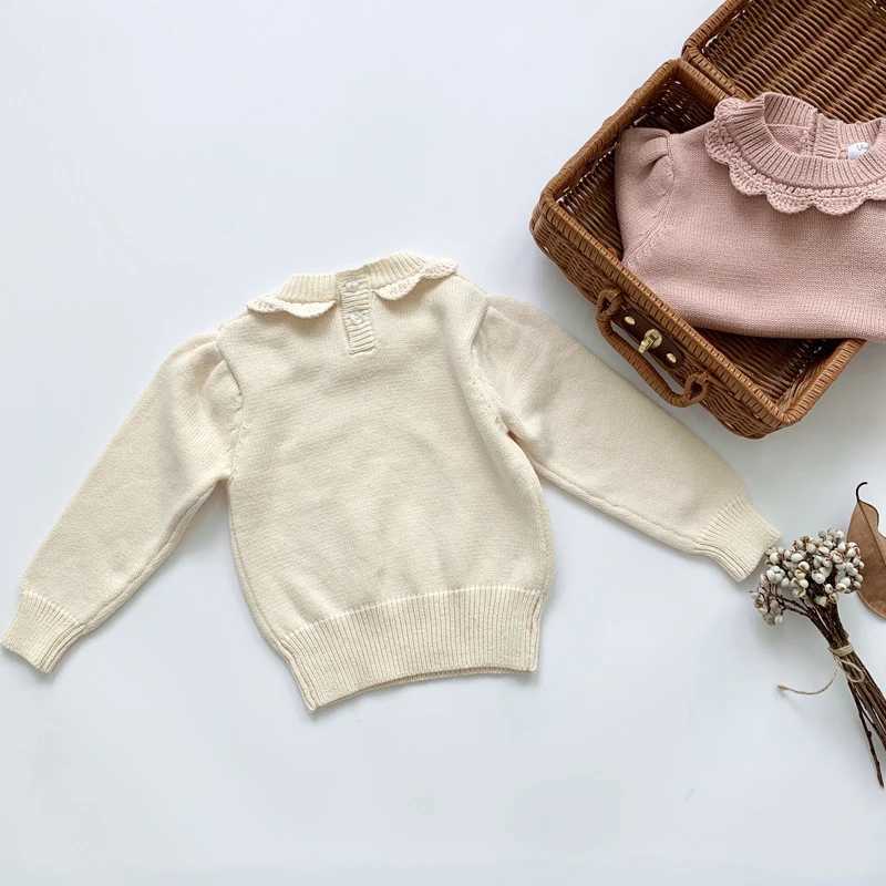2024 Childrens Knitted Zipper Girls Long Sleeve Knitted Lace Sweater New Autumn Winter Baby Clothing Girls 1-7 Years Old W241205