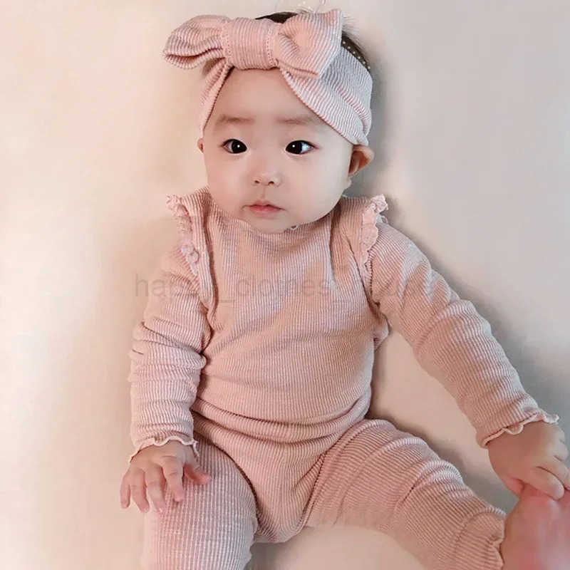 2Pcs Baby Outfits Newborn Cotton Long Sleeve Bodysuit + Leggings Solid Color Infant Clothes SetsXJ241205
