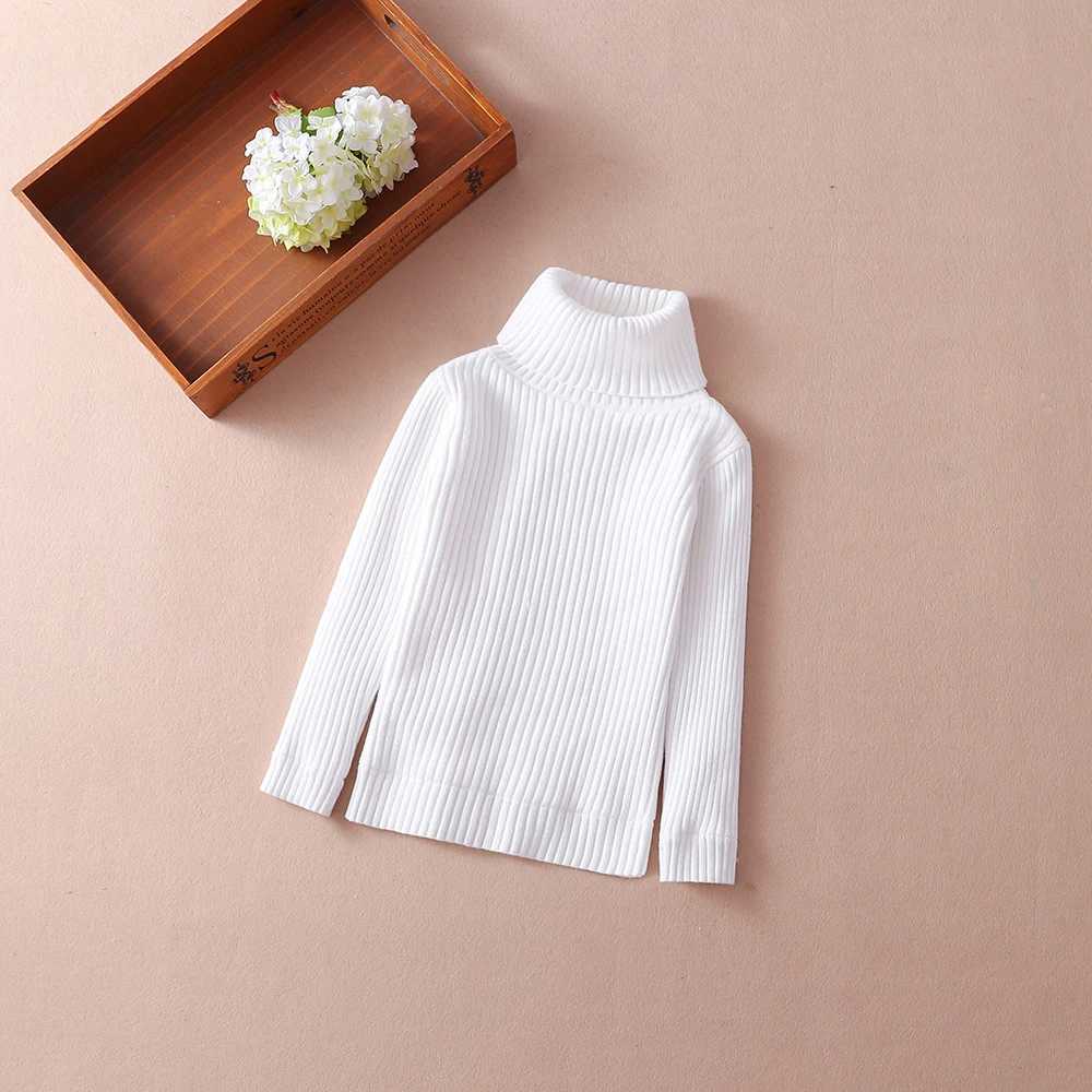 Childrens sweater solid color Pullover 2024 new winter boys and girls turtle neck knitted sweater warm top clothing 4-12 years W241205