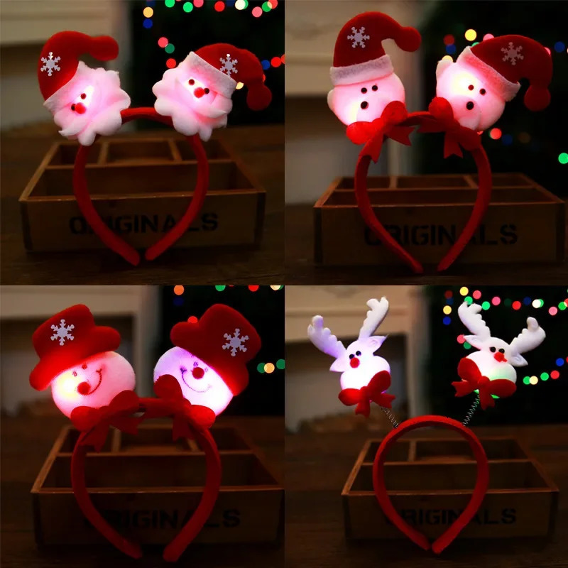 10 LED lamp heads with adult and child headbands Santa Claus snowman ant hair decoration role-playing Christmas 241205