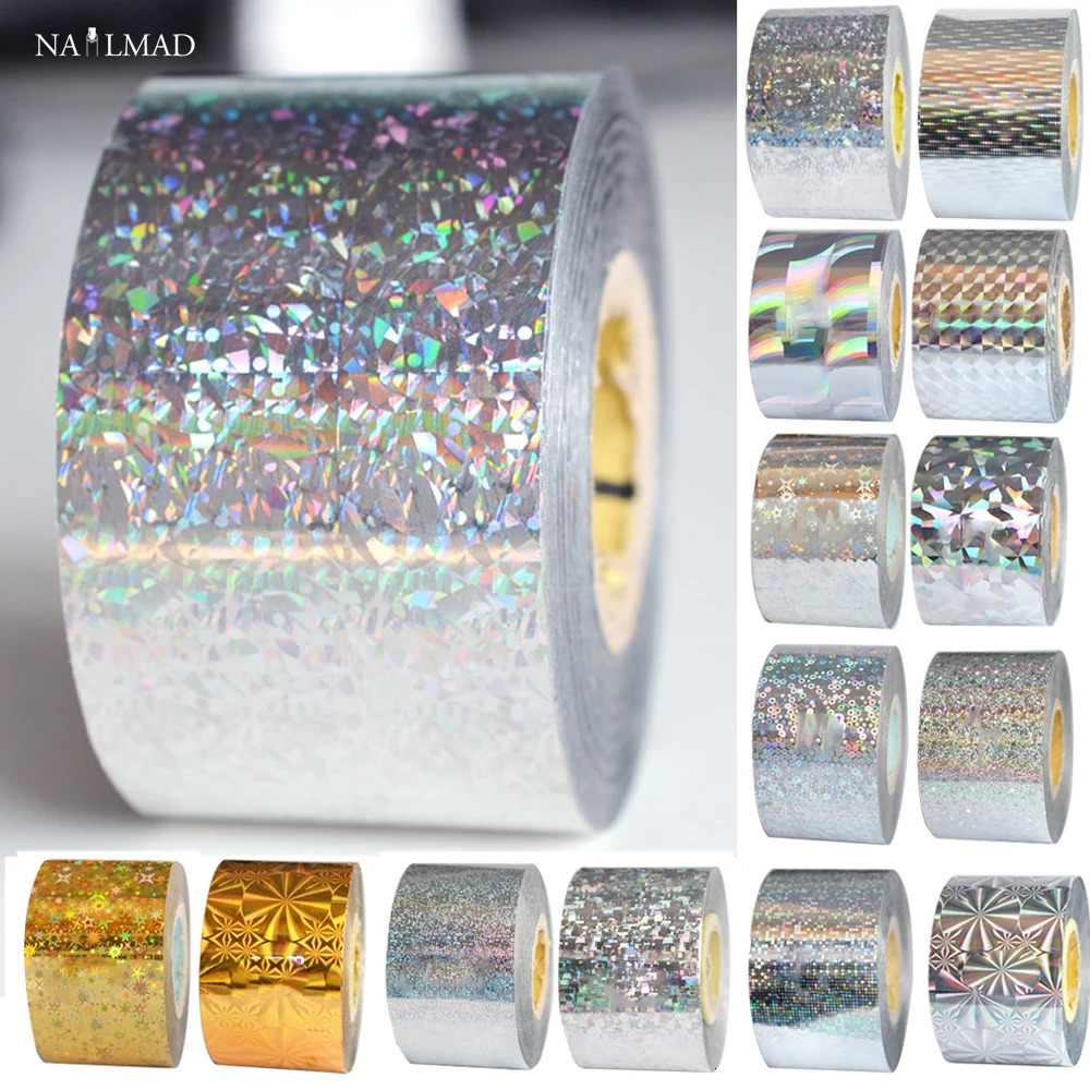 1 roll of 120m * 4cm holographic nail foil holographic gold laser silver nail art transfer sticker decal nail decoration 241205