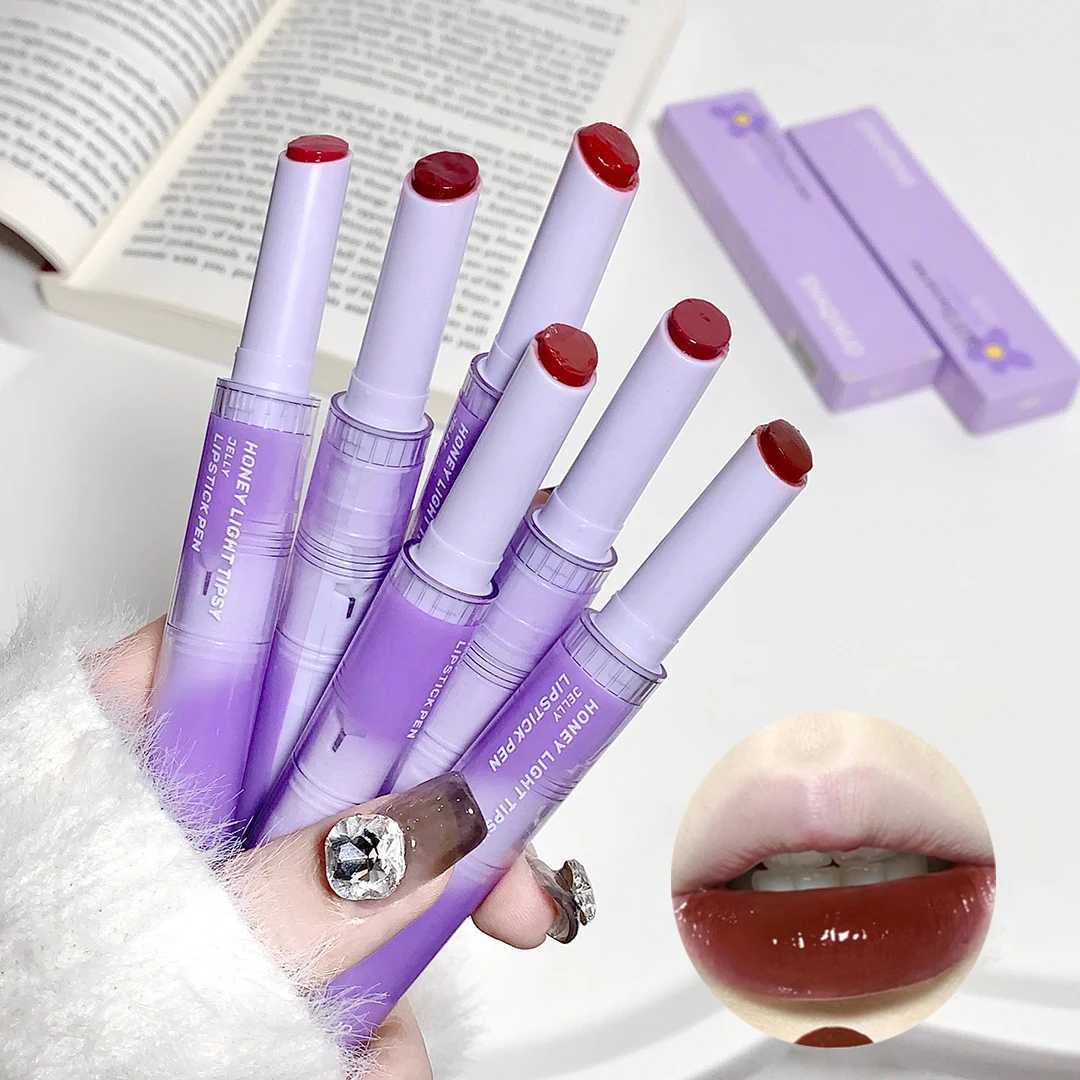 Jelly Lipstick Pencil Mirror Water Solid Lip Glaze Punk Red Brown Lipgloss Moisturising Lipstick Waterproof Non-stick Cup KoreanXJ241205