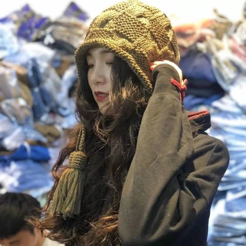 Black aesthetic wool retro hat Harajuku Kawaii womens casual Fairycore hat warm winter casual hat Korean fashion 241205